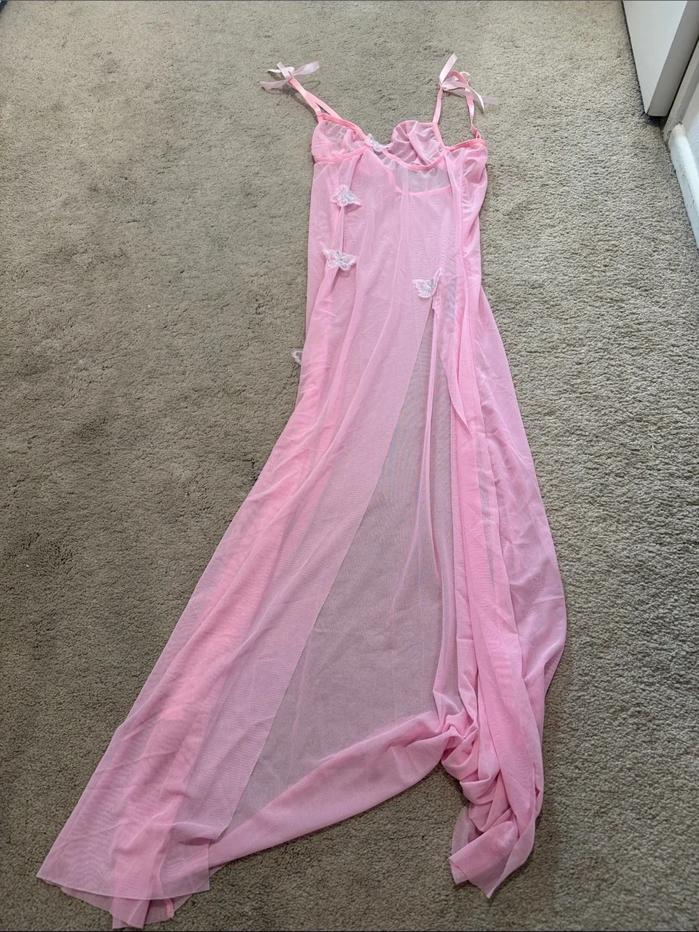 Sheer Pink Lace-Trim Nightgown